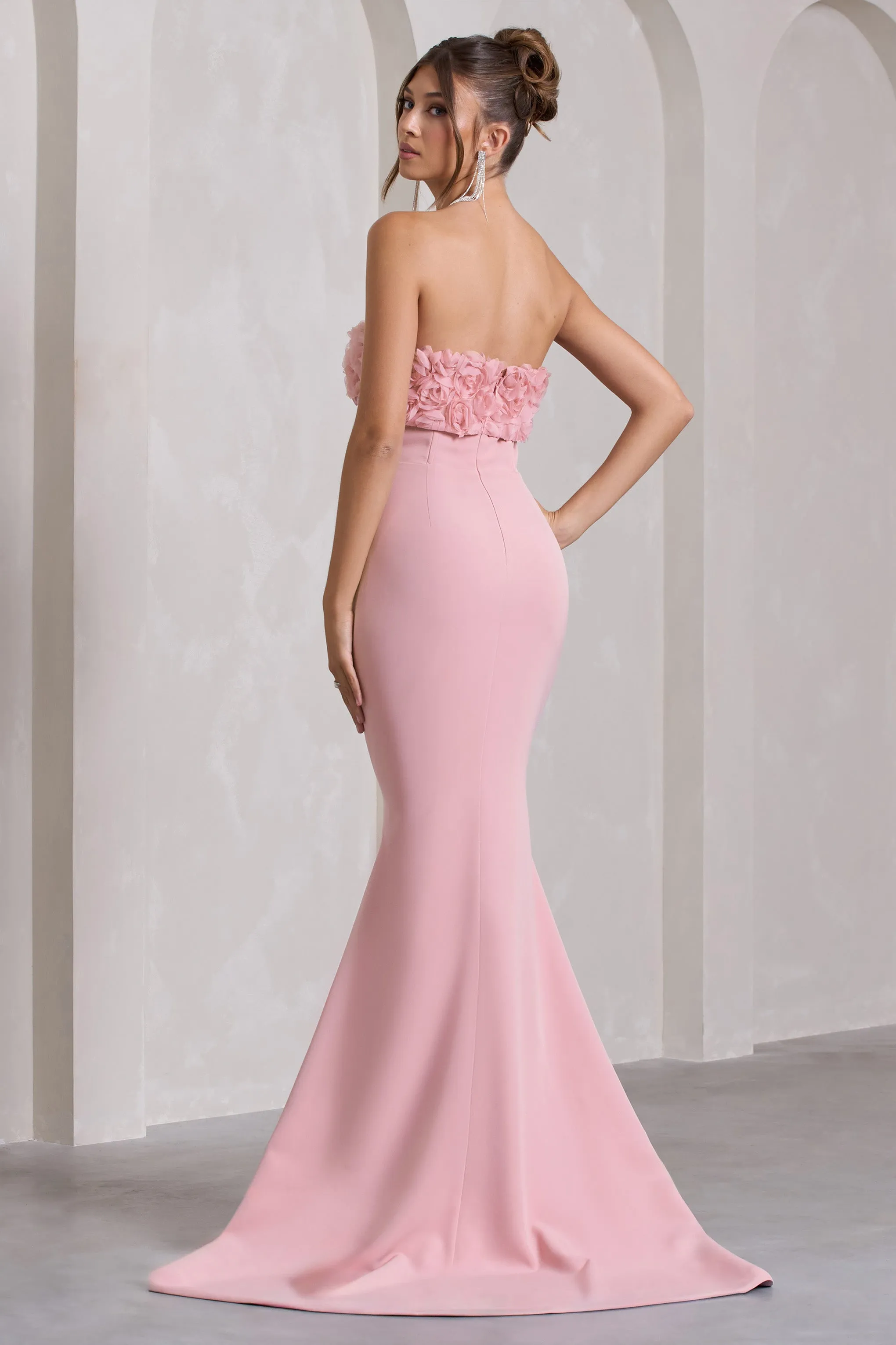 Allegra | Robe longue rose en bandeau queue de poisson et fleurs