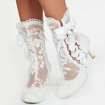 Bottes de mode pour femmes à talons hauts creux en dentelle blanche Bottes pour femmes de mariage