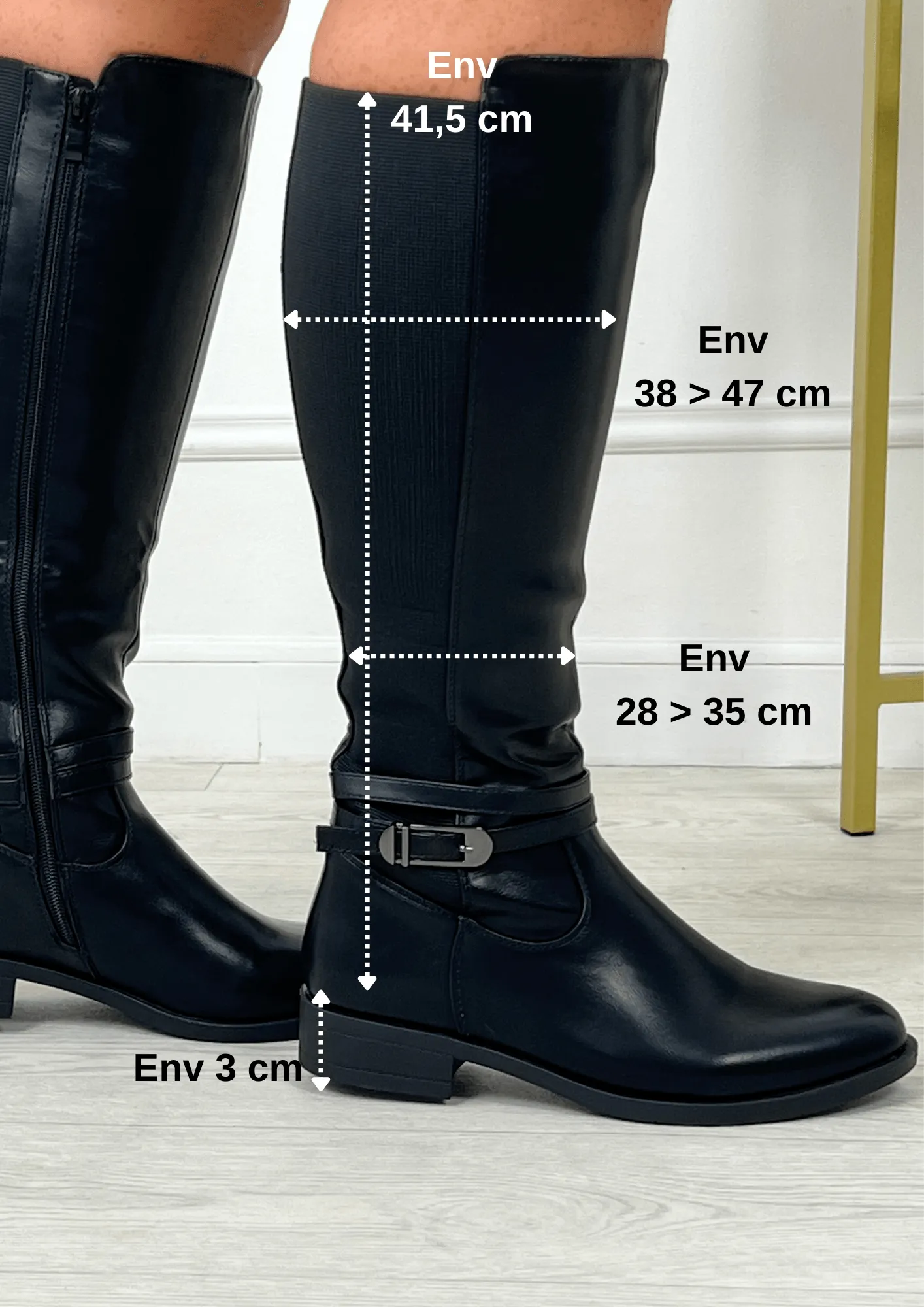 Bottes noires spéciales mollets larges : Celina