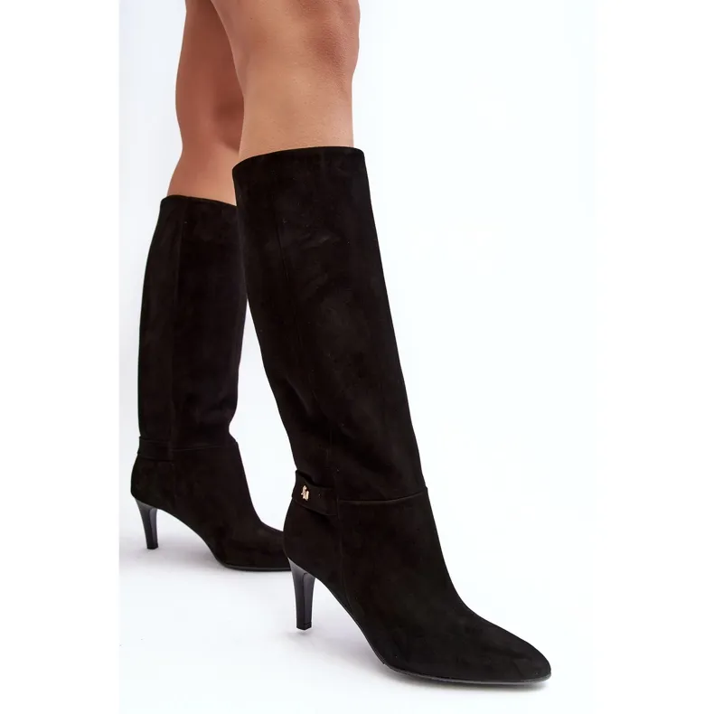 Bottes à talons hauts en daim pour femmes Laura Messi 2694 Noir le noir