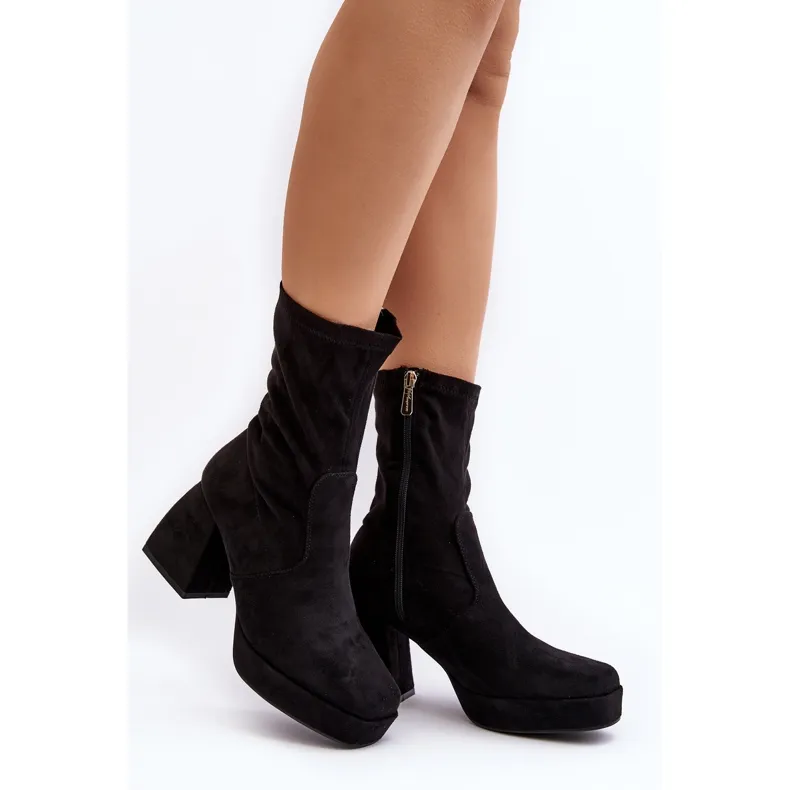 Bottines Adelles noires pour femmes avec talons massifs et plateforme le noir