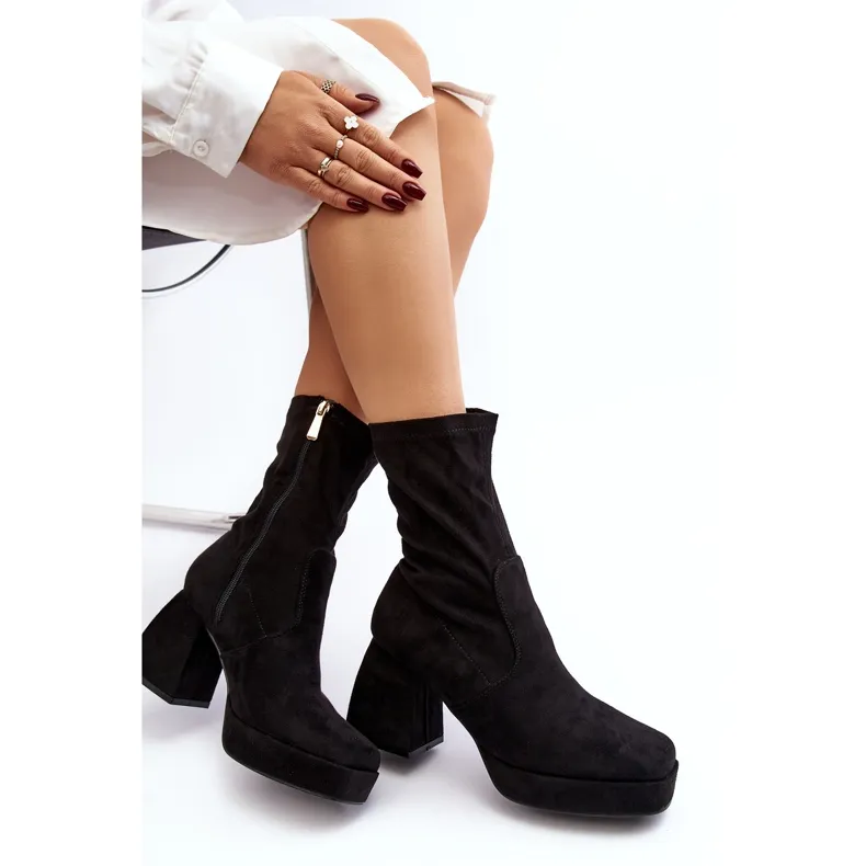 Bottines Adelles noires pour femmes avec talons massifs et plateforme le noir