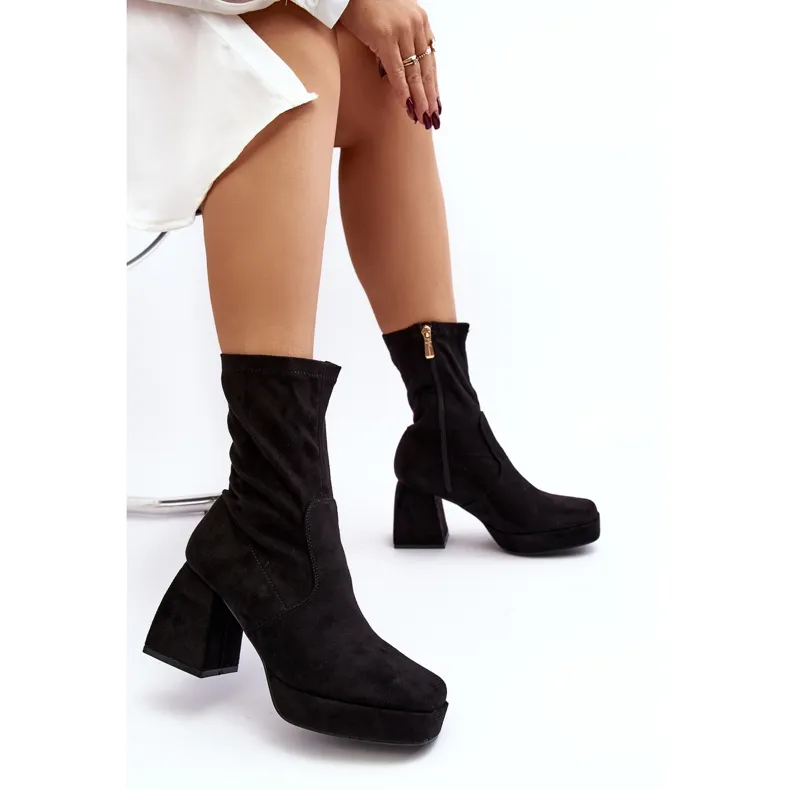 Bottines Adelles noires pour femmes avec talons massifs et plateforme le noir