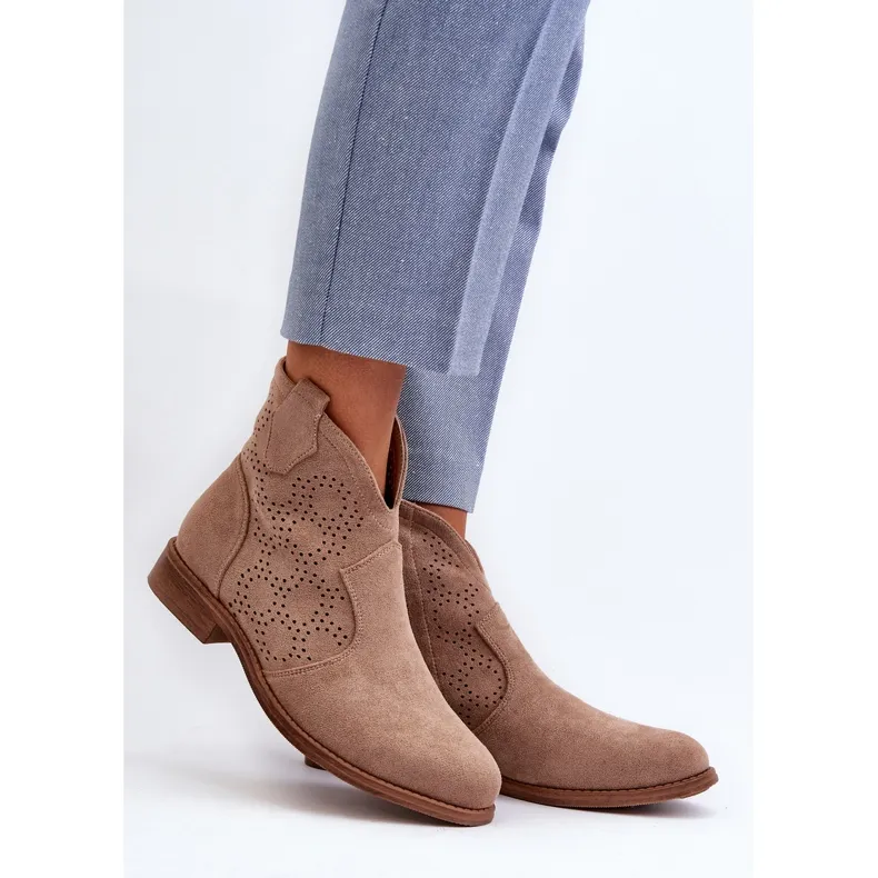 Bottines Ajourées À Talons Plats Pour Femme Beige S.Barski HY66-151