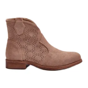 Bottines Ajourées À Talons Plats Pour Femme Beige S.Barski HY66-151