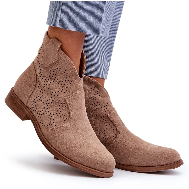 Bottines Ajourées À Talons Plats Pour Femme Beige S.Barski HY66-151