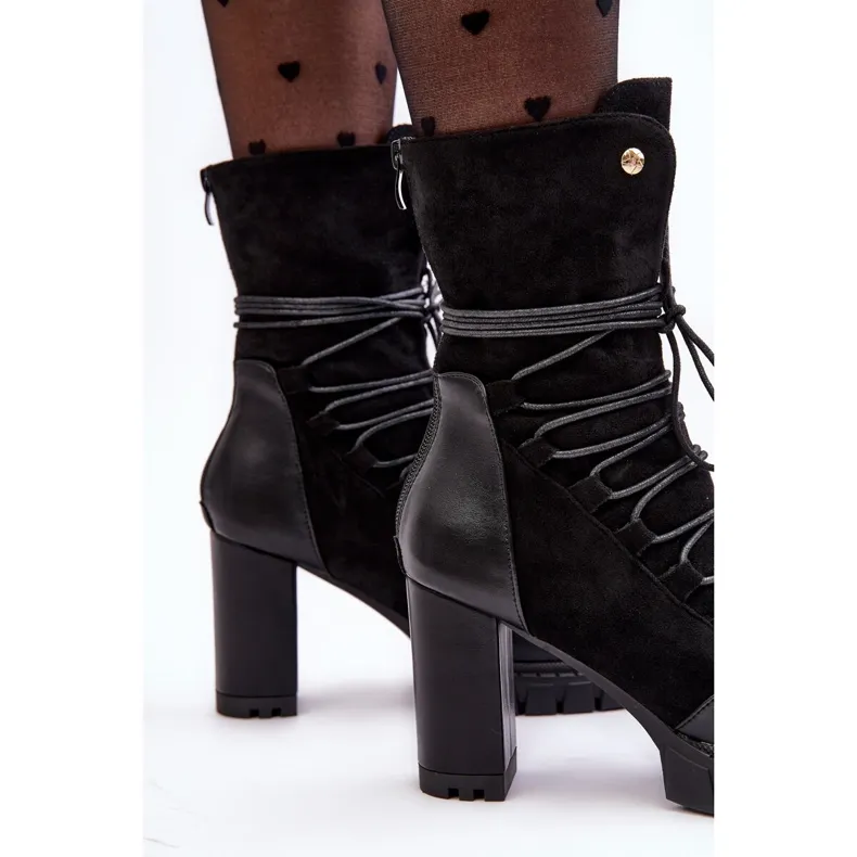 Bottines À Talons Hauts Pour Femmes Avec Laçage Noir Artie le noir