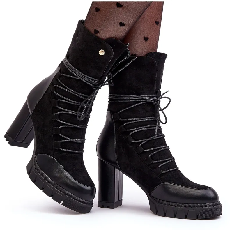 Bottines À Talons Hauts Pour Femmes Avec Laçage Noir Artie le noir