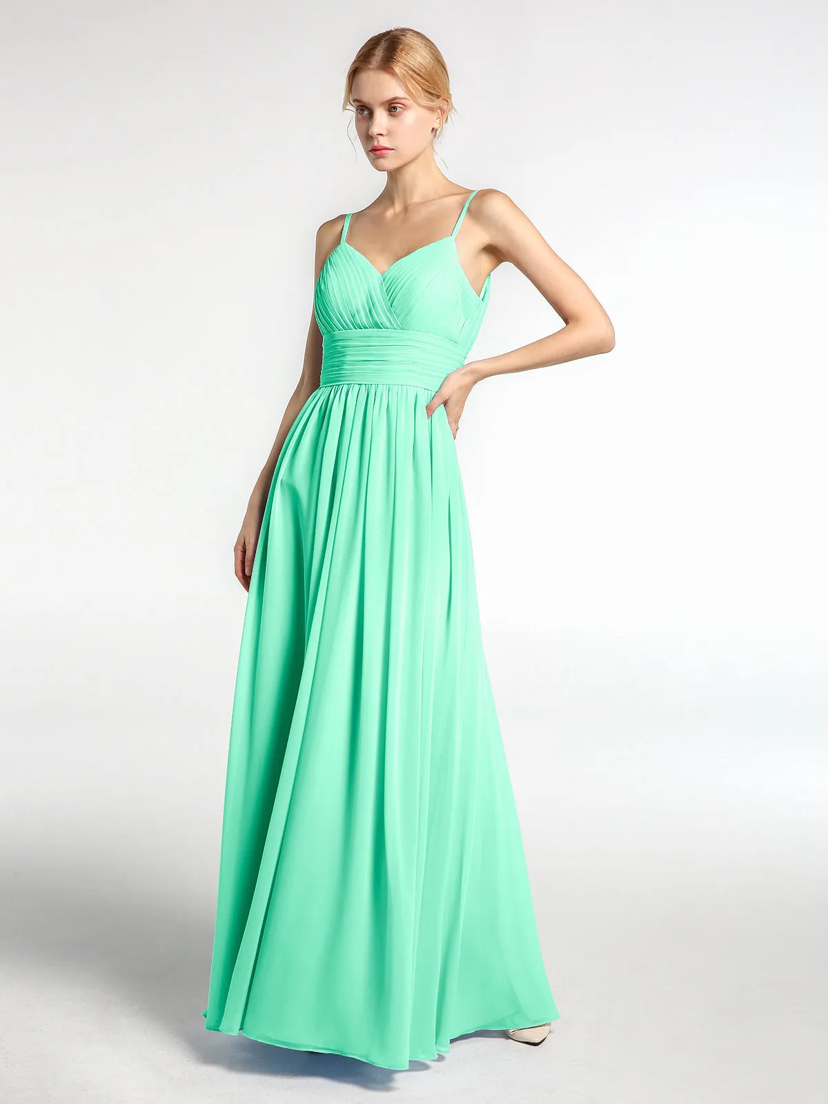 Bretelles Spaghetti Mousseline Maxi Robes Turquoise