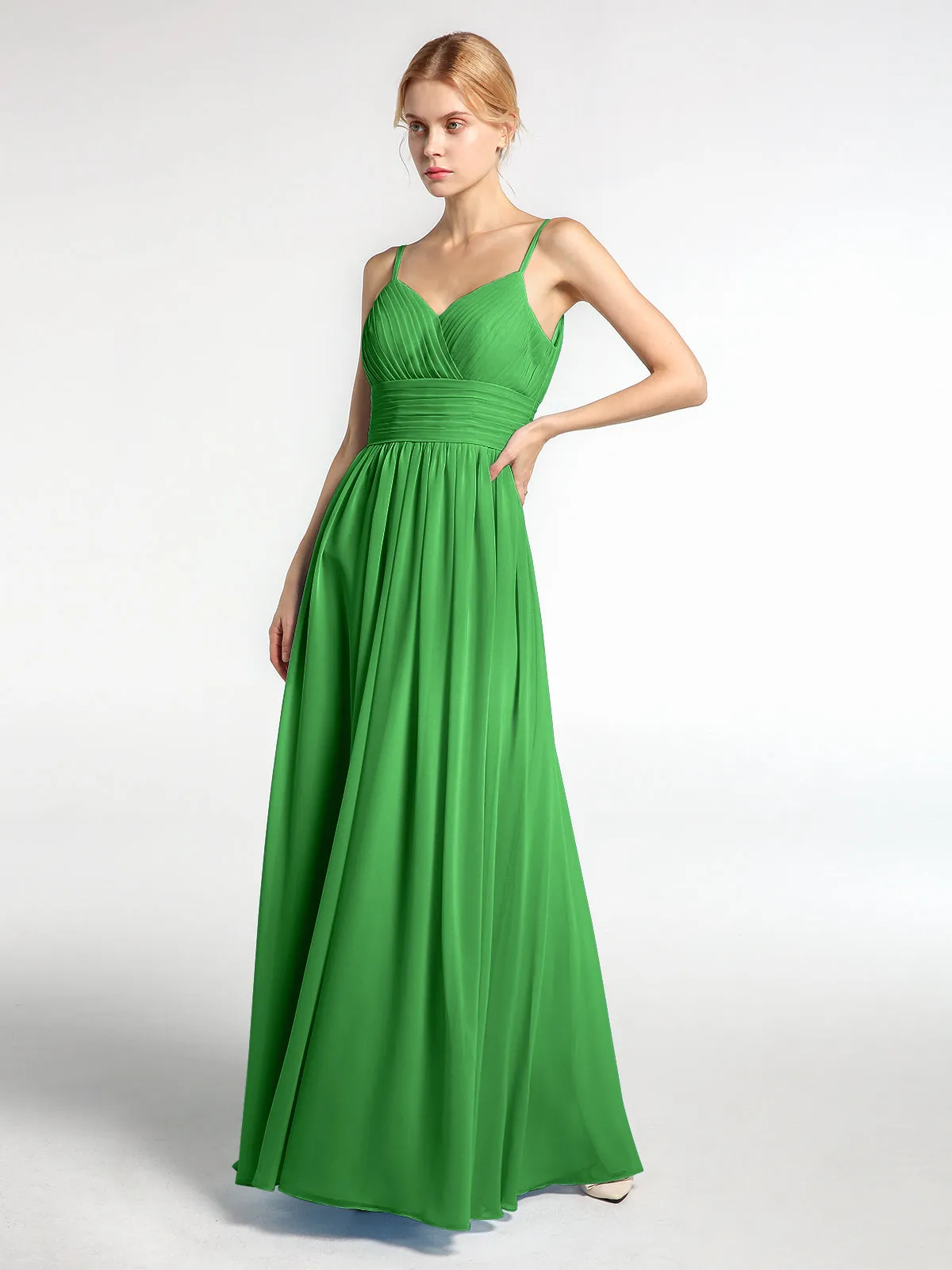 Bretelles Spaghetti Mousseline Maxi Robes Vert Grande Taille