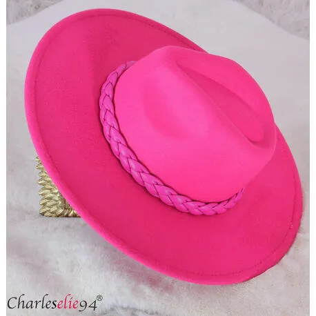 Chapeau chic couture femme feutre laine larges bords HB142 fuchsia