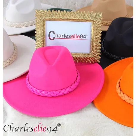 Chapeau chic couture femme feutre laine larges bords HB142 fuchsia