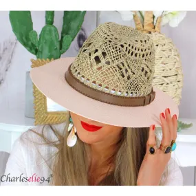 Chapeau  HB30 ete de paille femme tresse fait main rose