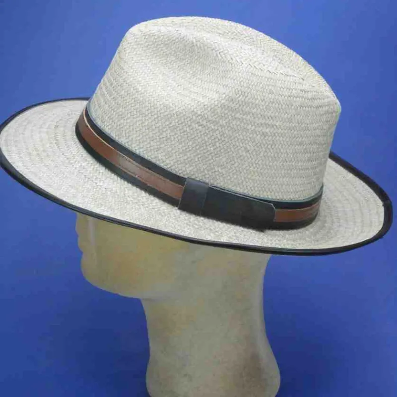 Chapeau Panama Fedora classique gansé cuir | Chapeau d'été mixte