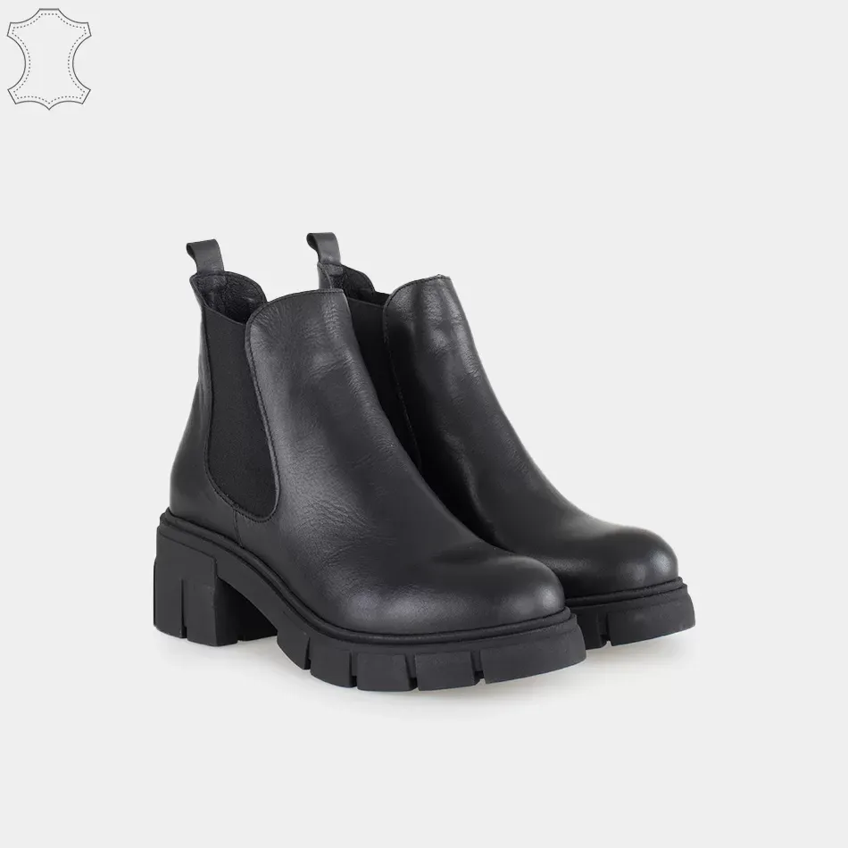 Chelsea boots femme plateforme , en Cuir noir