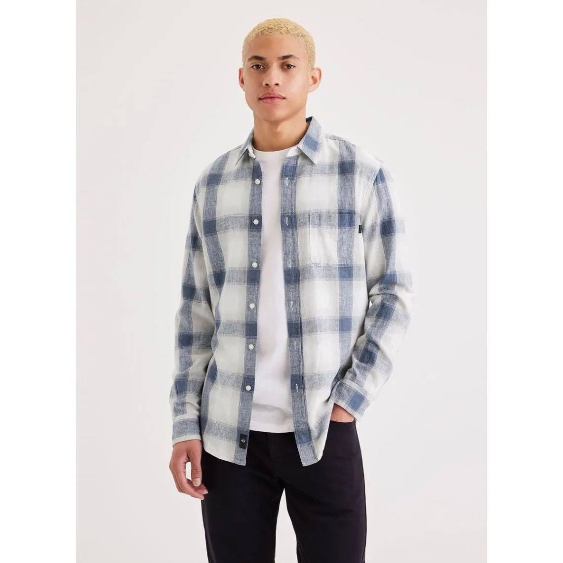 Chemise à carreaux blanc en lin Original  Dockers - Chemise Homme sur MenCorner