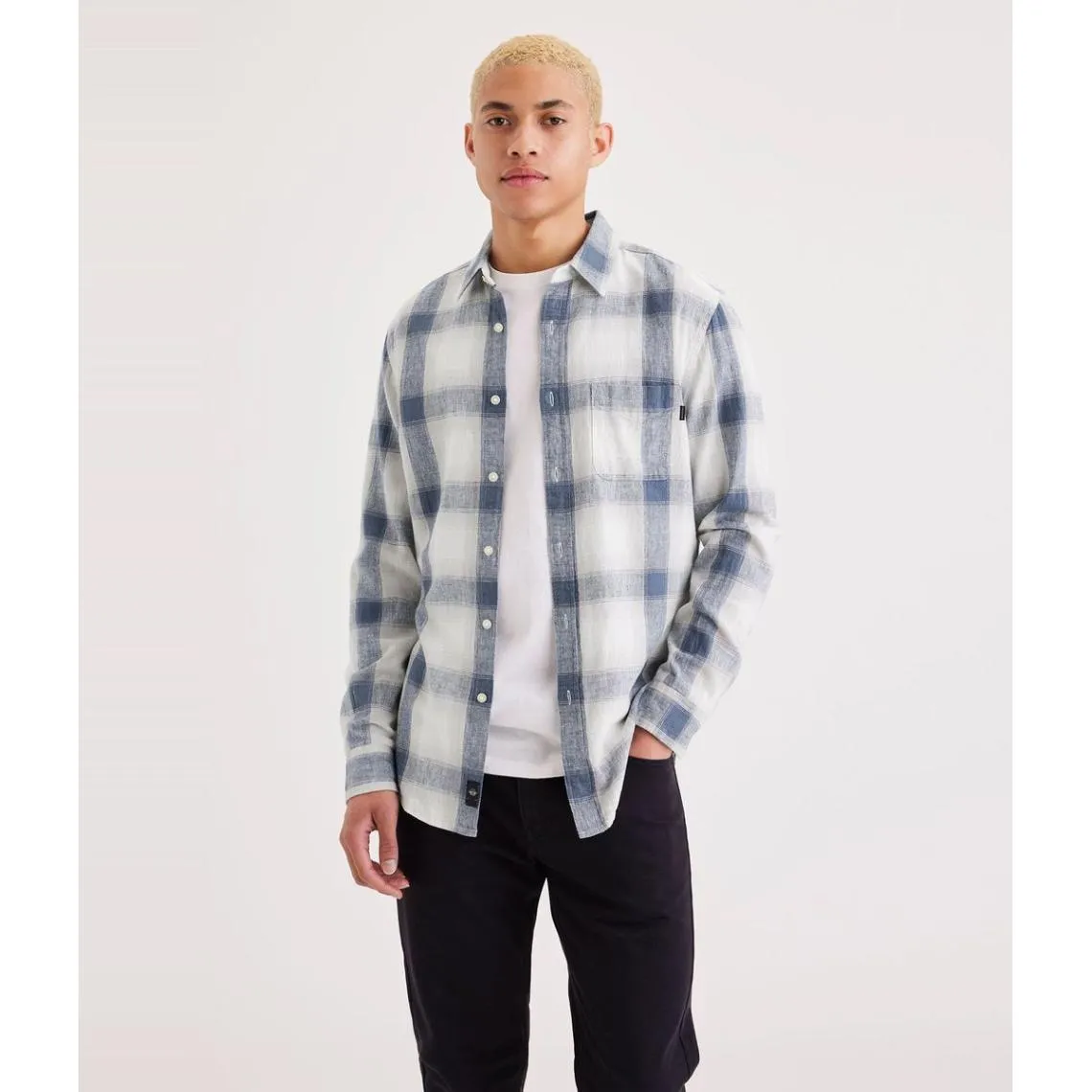 Chemise à carreaux blanc en lin Original  Dockers - Chemise Homme sur MenCorner