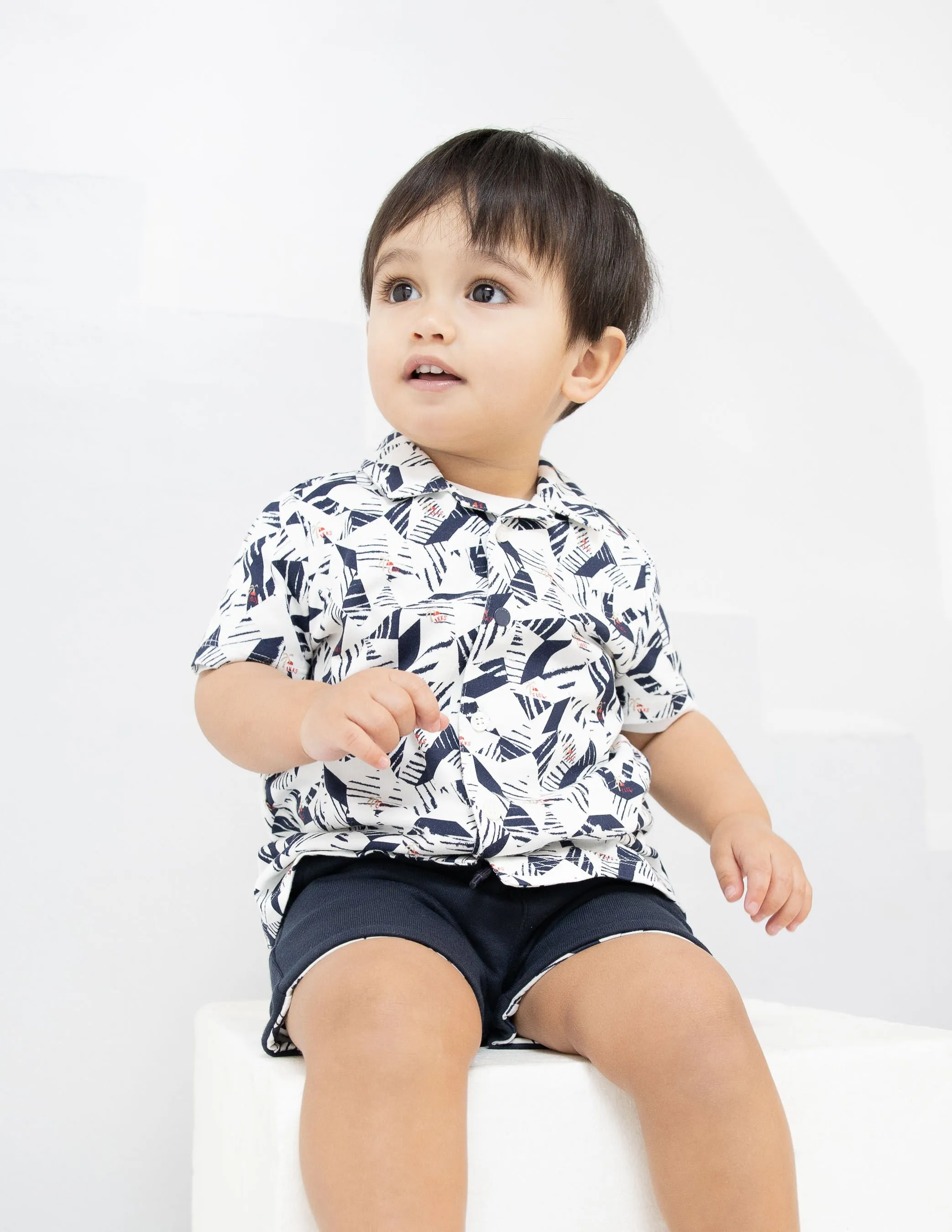 Chemise blanc coton bio imprimé origamis bébé garçon