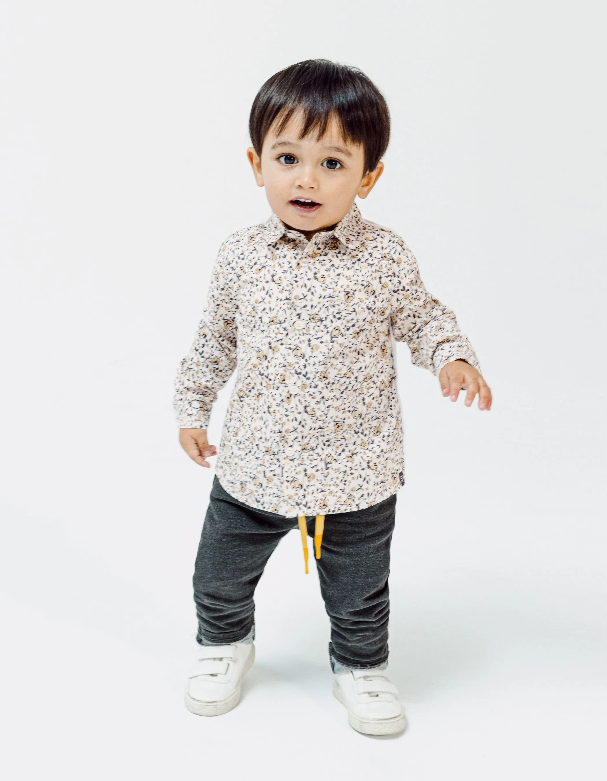 Chemise blanche coton bio imprimé fleurs bébé garçon