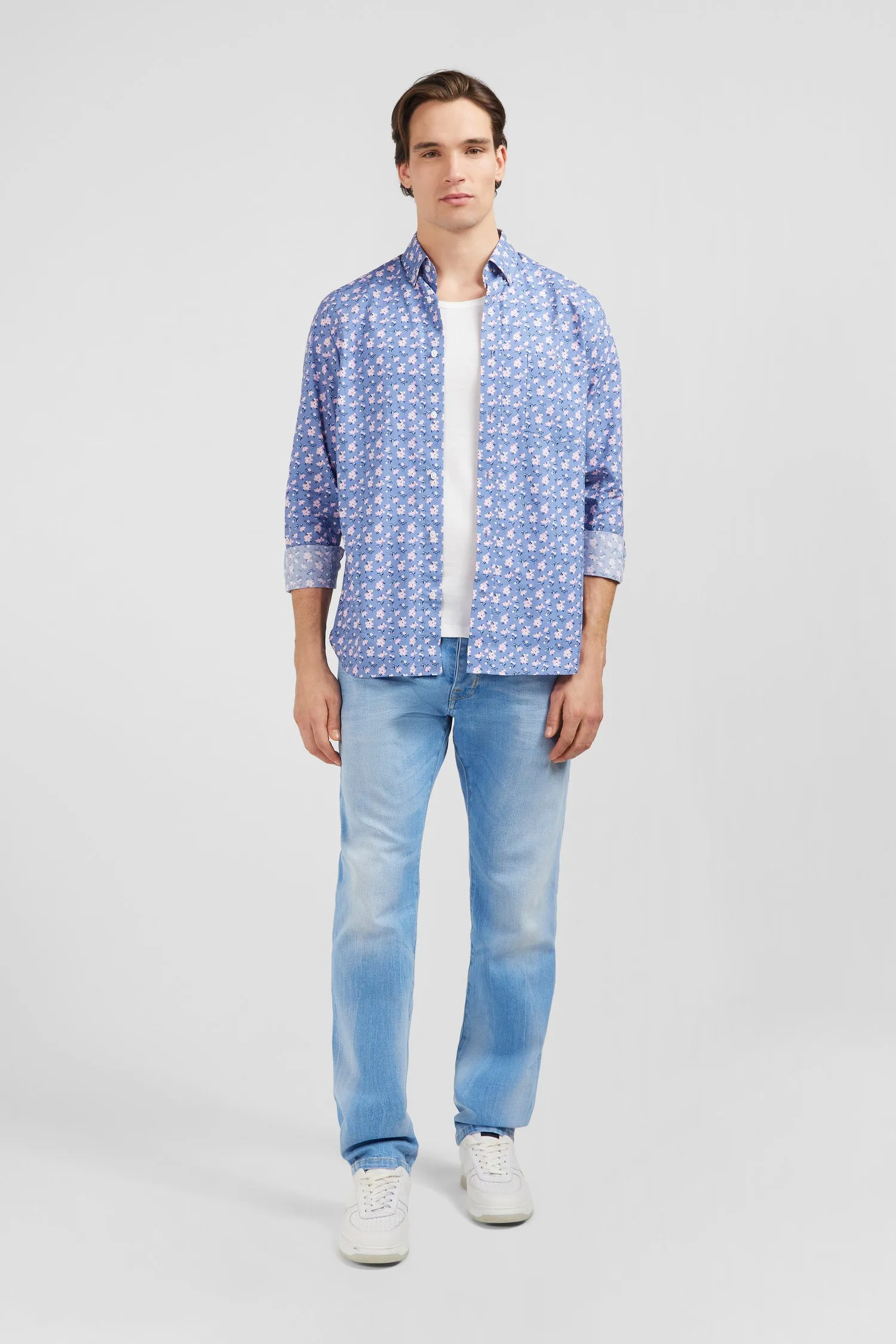 Chemise bleue imprimée exclusif fleurs