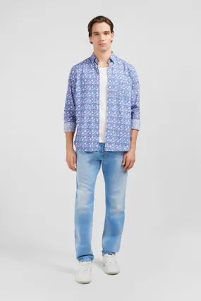 Chemise bleue imprimée exclusif fleurs