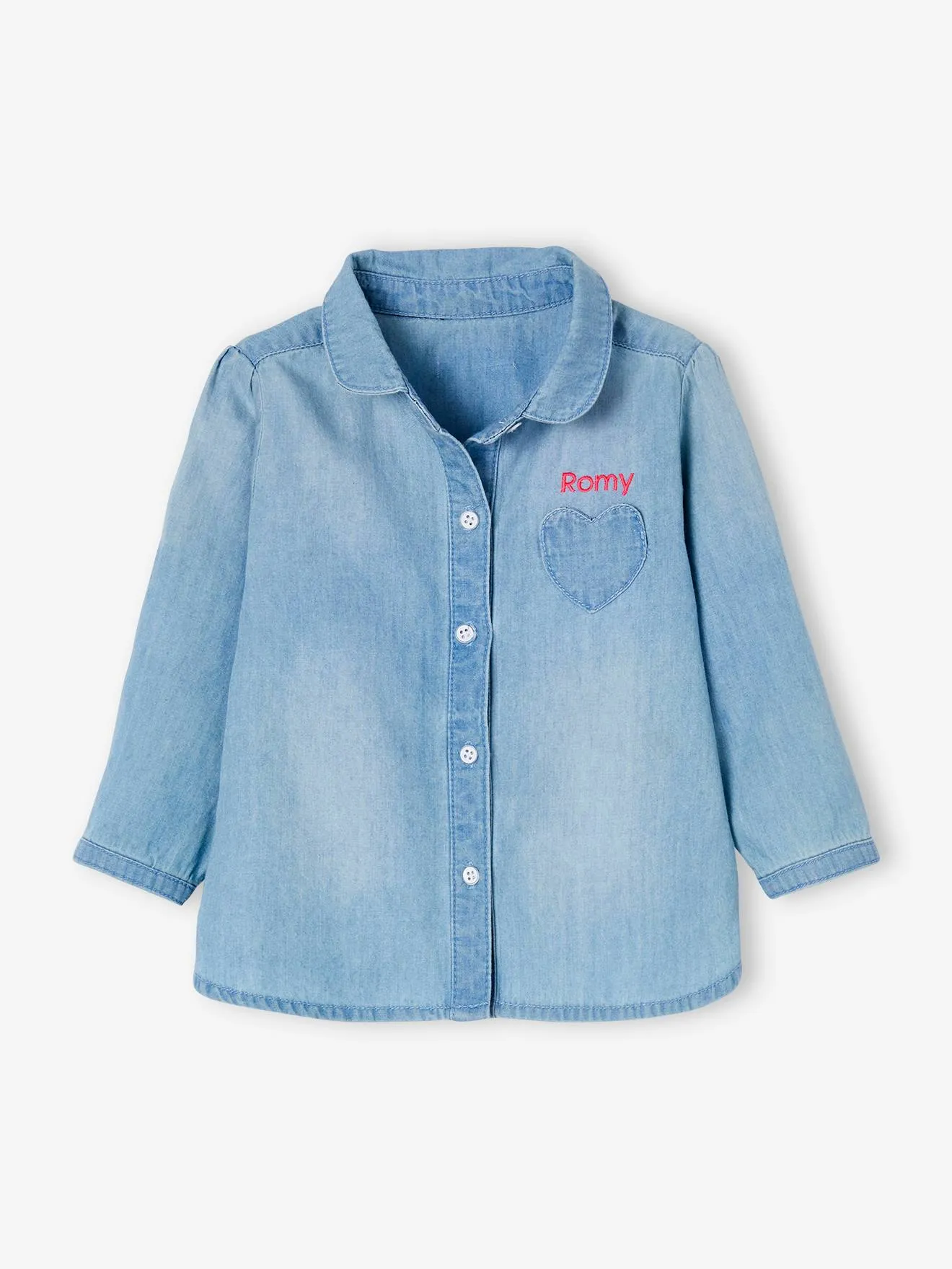 Chemise en jean délavé bébé fille personnalisable denim bleached - Vertbaudet