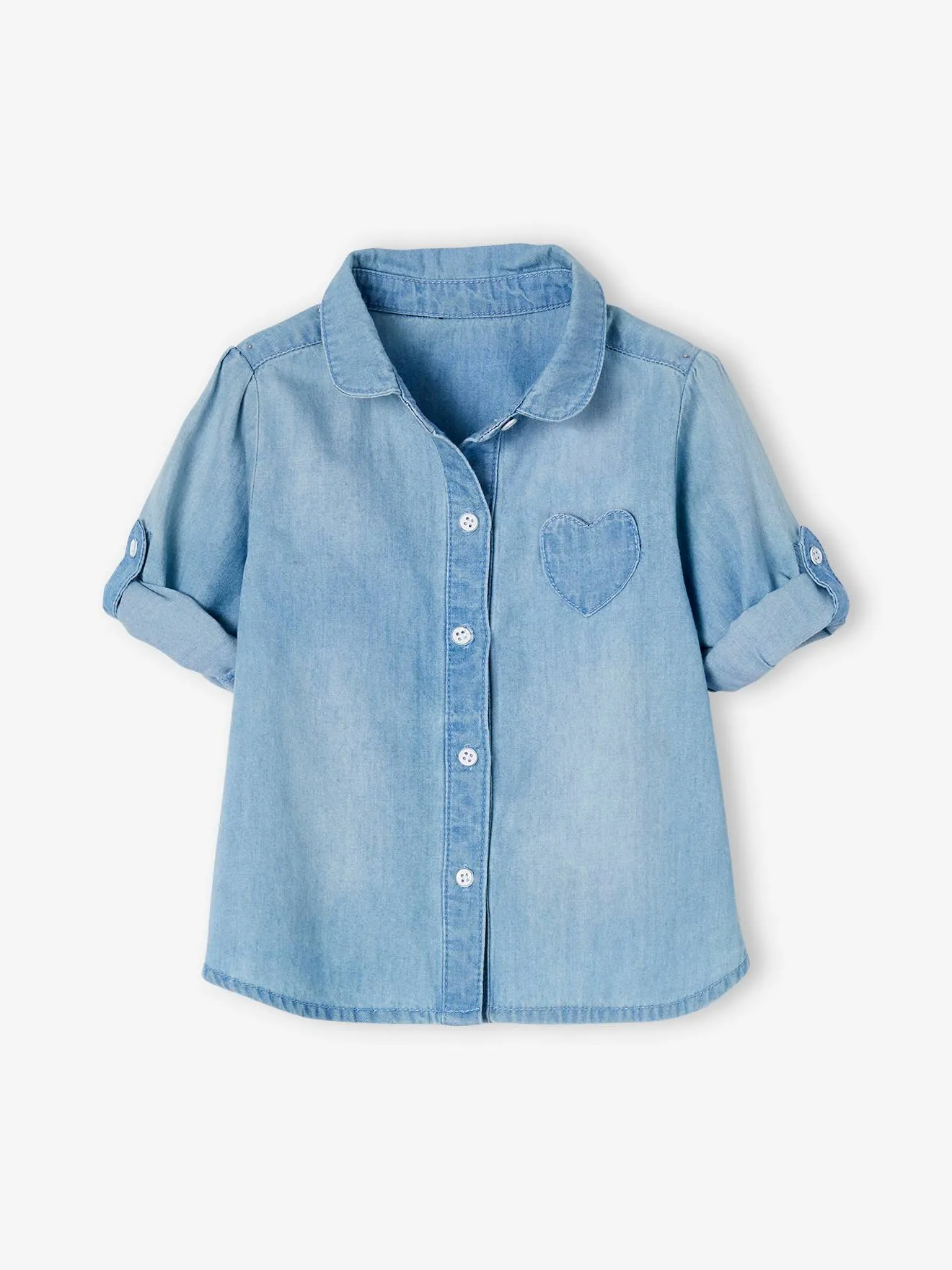 Chemise en jean délavé bébé fille personnalisable denim bleached - Vertbaudet