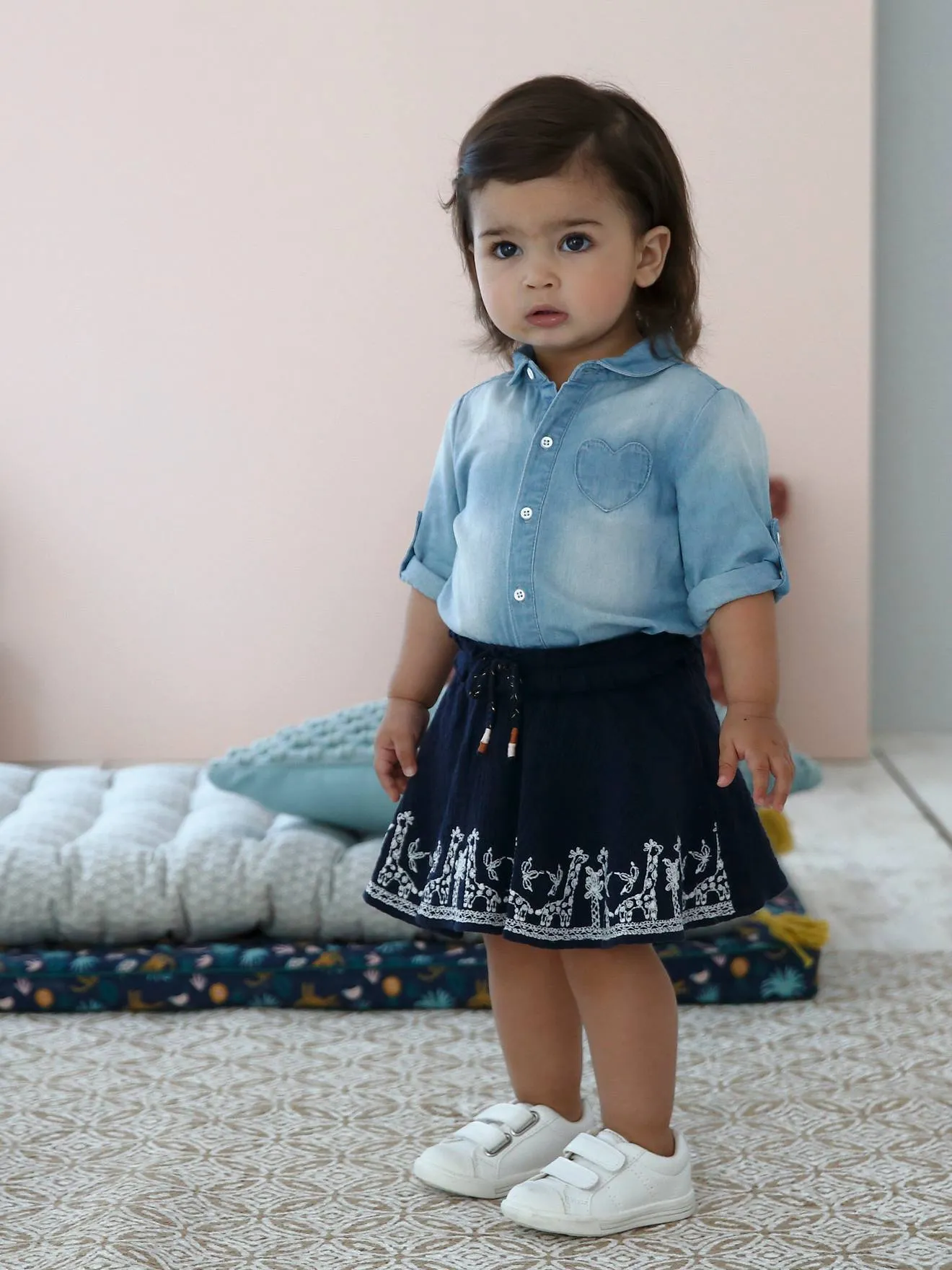 Chemise en jean délavé bébé fille personnalisable denim bleached - Vertbaudet