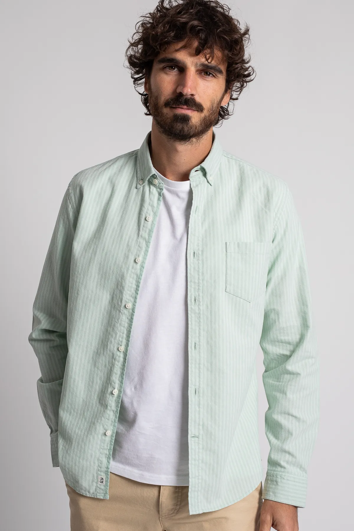 Chemise Maiwood vert d'eau | Chemise à rayures vertes en lin et coton | Mode homme | JAQK Taille XXL Couleur vert d'ea