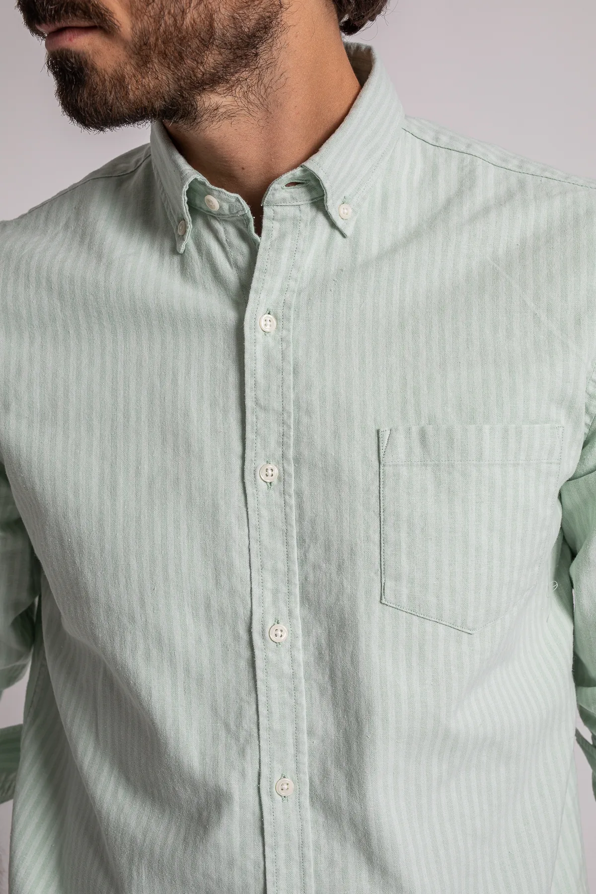 Chemise Maiwood vert d'eau | Chemise à rayures vertes en lin et coton | Mode homme | JAQK Taille XXL Couleur vert d'ea