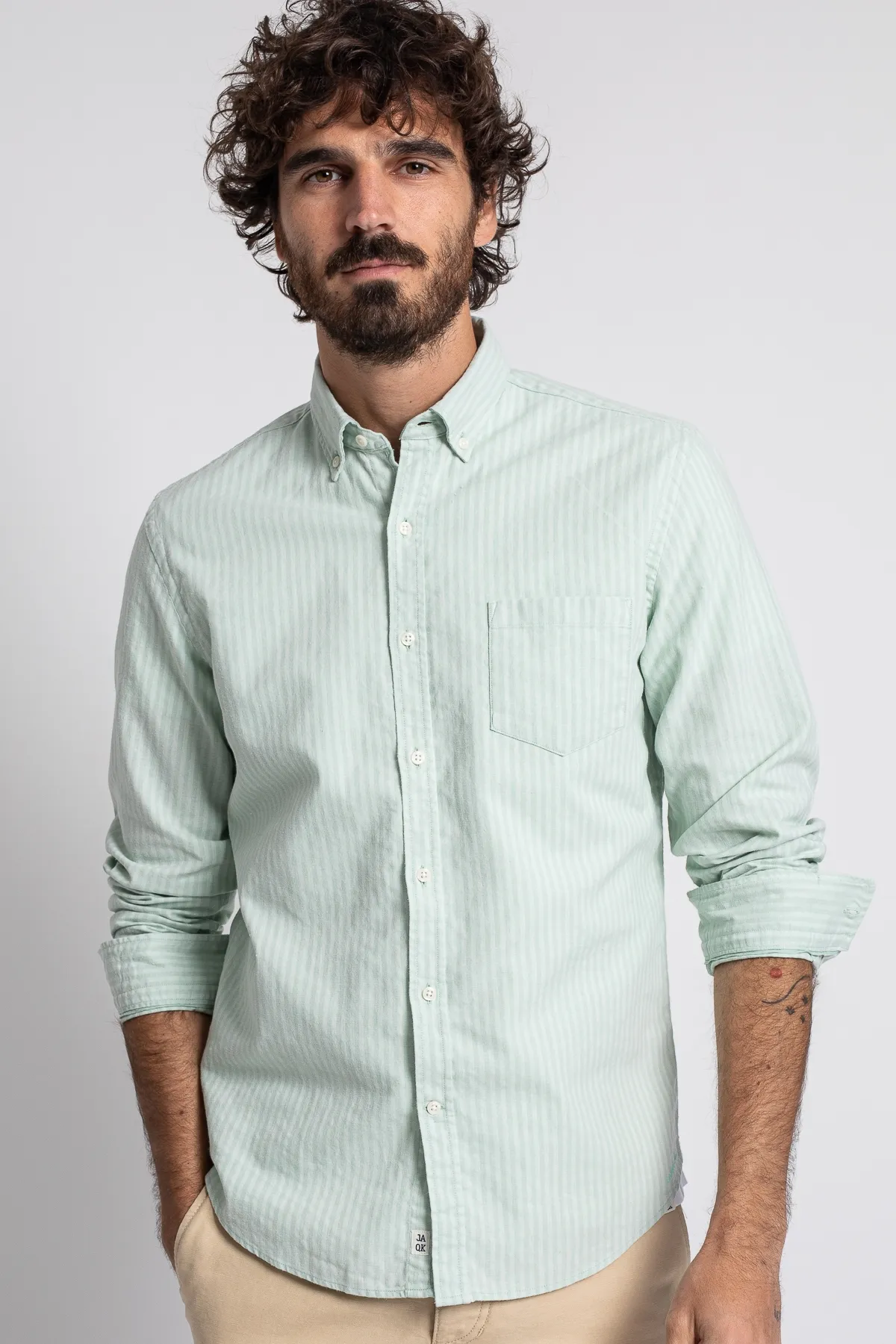 Chemise Maiwood vert d'eau | Chemise à rayures vertes en lin et coton | Mode homme | JAQK Taille XXL Couleur vert d'ea