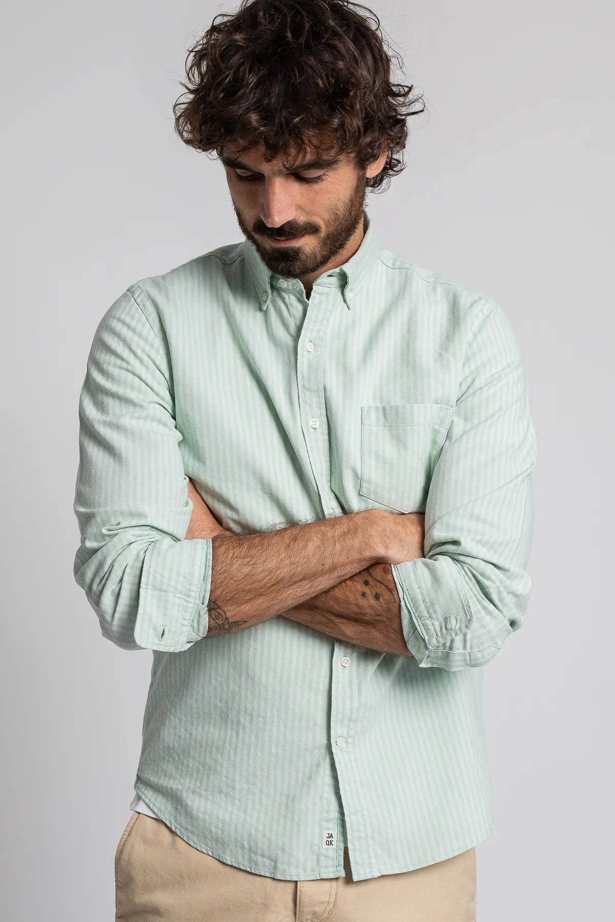 Chemise Maiwood vert d'eau | Chemise à rayures vertes en lin et coton | Mode homme | JAQK Taille XXL Couleur vert d'ea