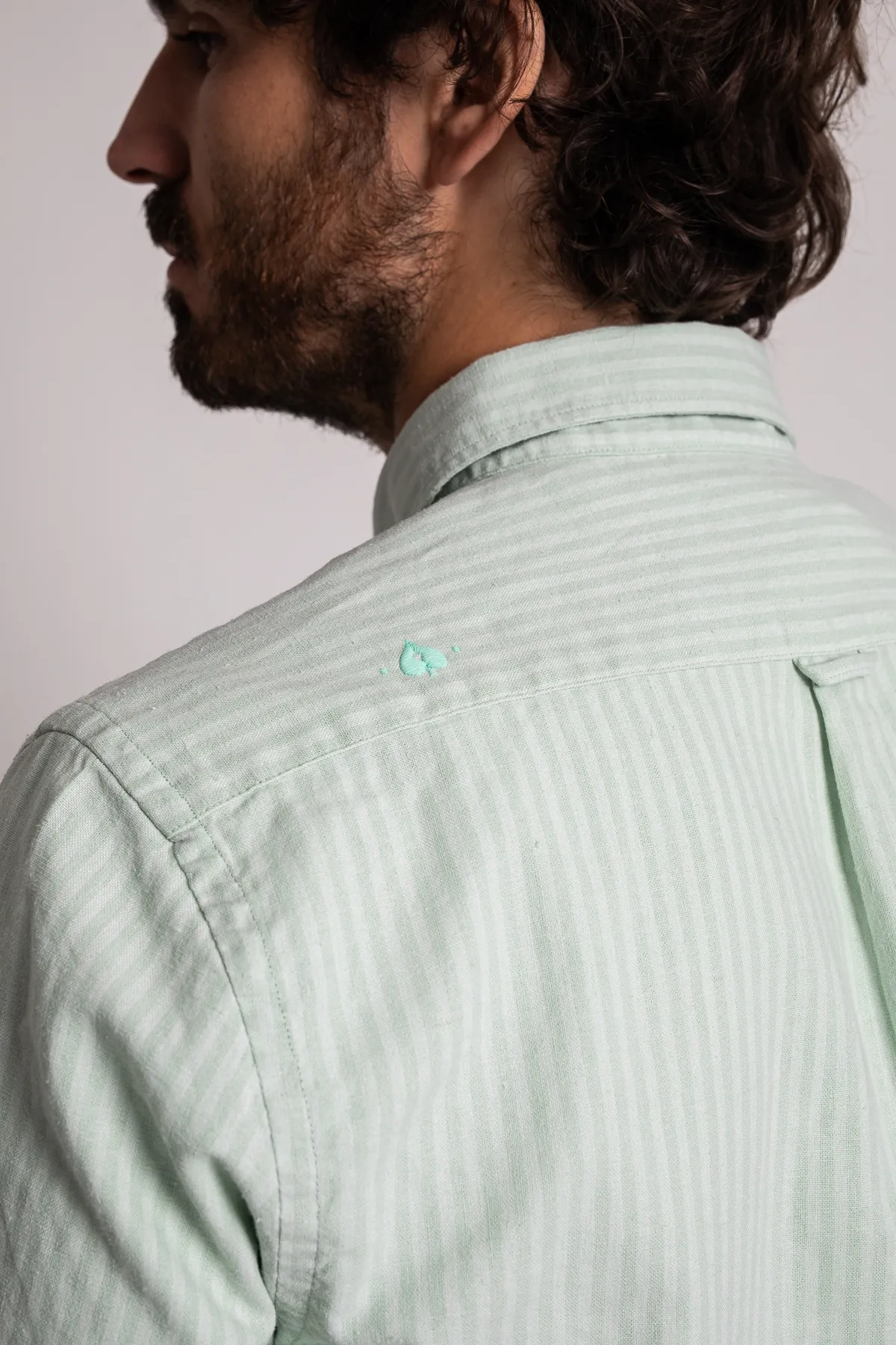 Chemise Maiwood vert d'eau | Chemise à rayures vertes en lin et coton | Mode homme | JAQK Taille XXL Couleur vert d'ea