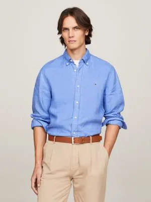 Chemise standard teinte par pigments en lin | Bleu | Tommy Hilfiger