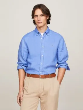 Chemise standard teinte par pigments en lin | Bleu | Tommy Hilfiger