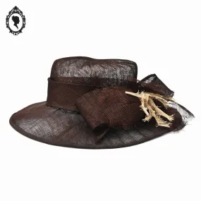 Chic chapeau femme mariage marron 100% paille NEUF Taille S ou 55 cm