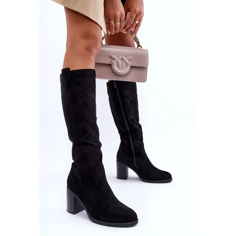 Day-Vine Bottes à Talons Hauts en Daim pour Femme Noir Khabira le noir