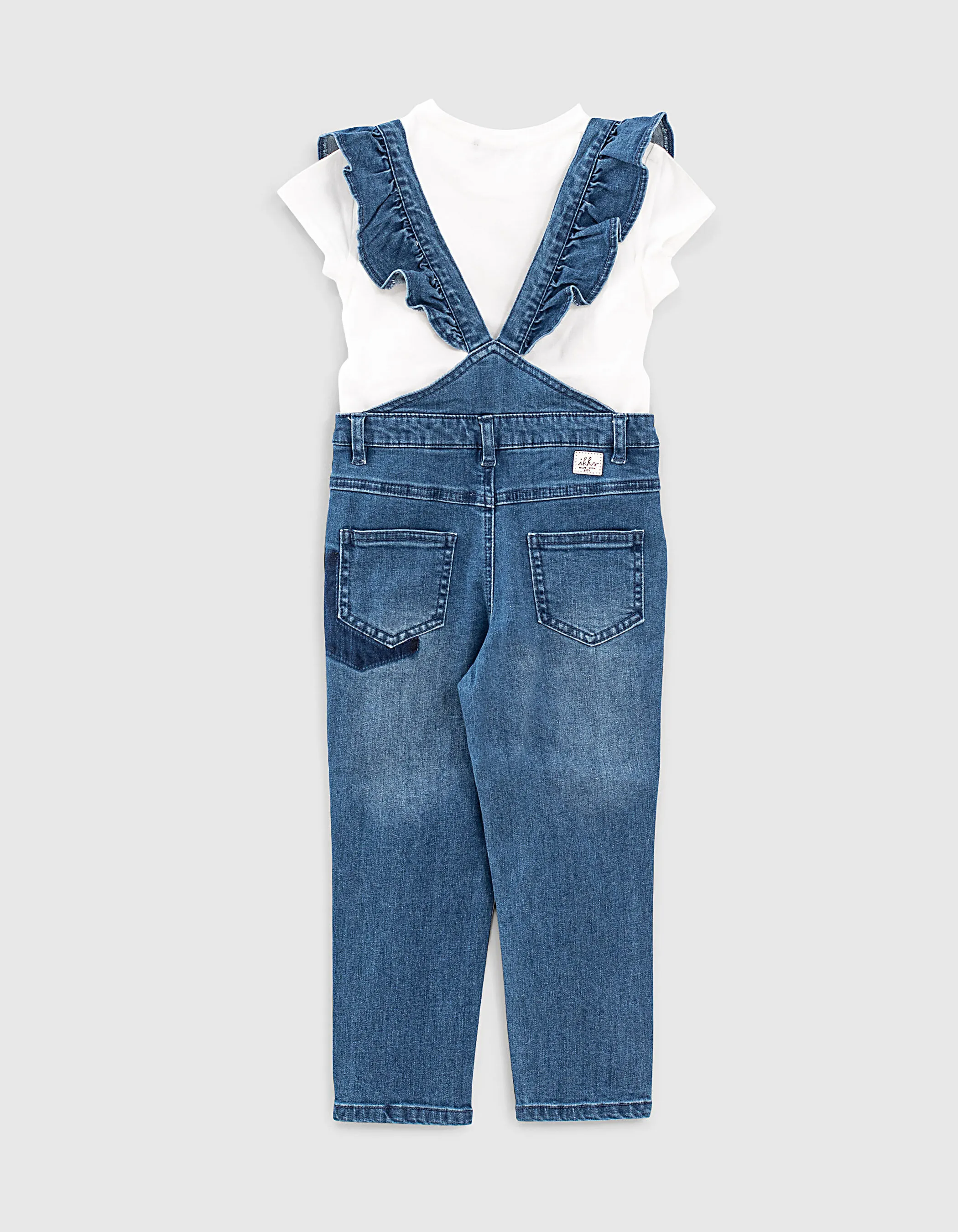 Ensemble salopette jean et T-shirt écru bio fille