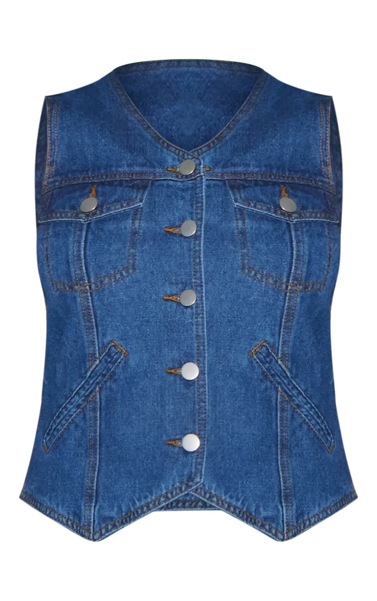 Gilet oversize sans manches en jean bleu moyen délavé