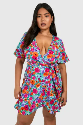 Grande taille - Robe croisée style vintage à imprimé fleuri