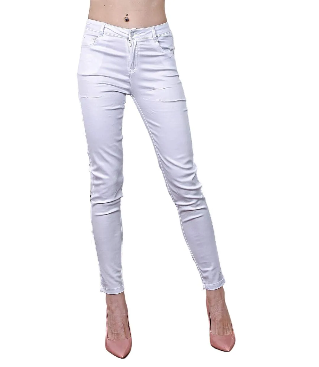 Jean femme slim fit blanc - Taille haute - Coton - Elasthane - Polyesther