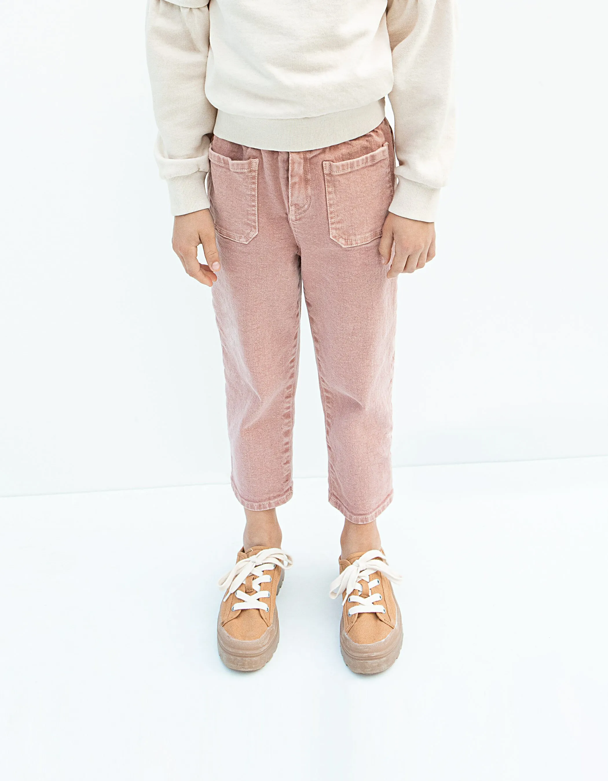 Jean paper bag dusty rose fille