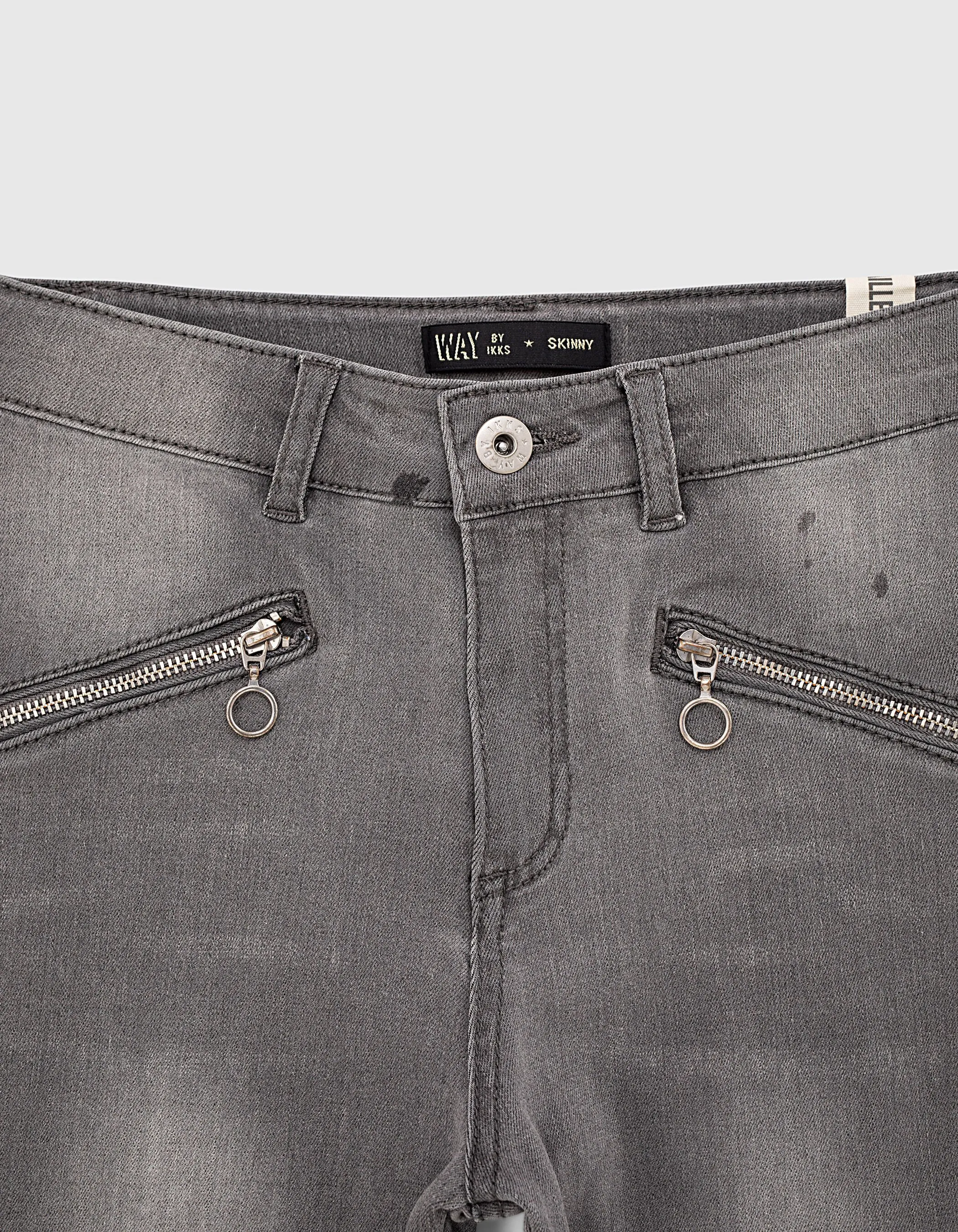 Jean skinny gris anthracite à poches zippées fille