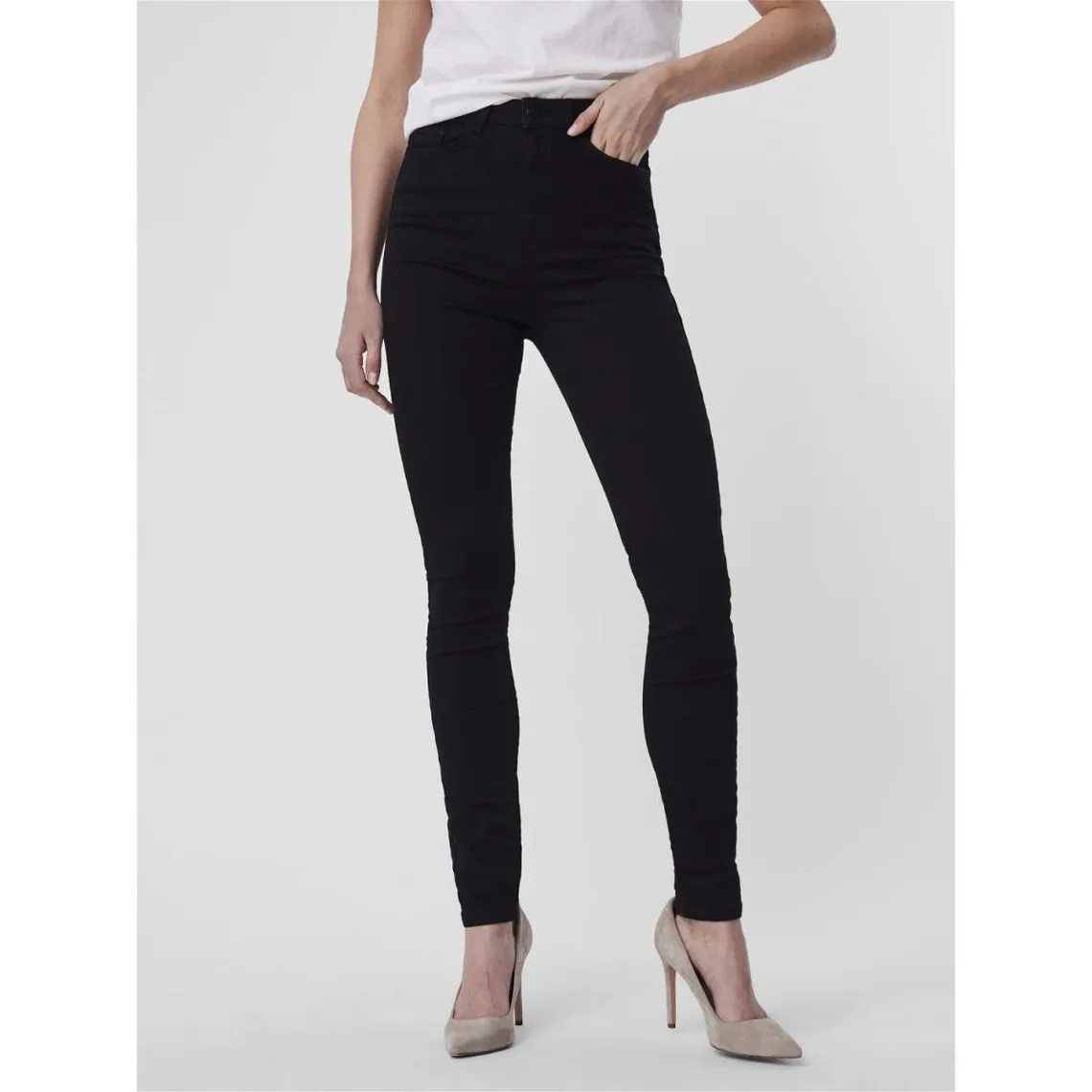 Jean skinny taille extra haute noir en coton | 3 Suisses