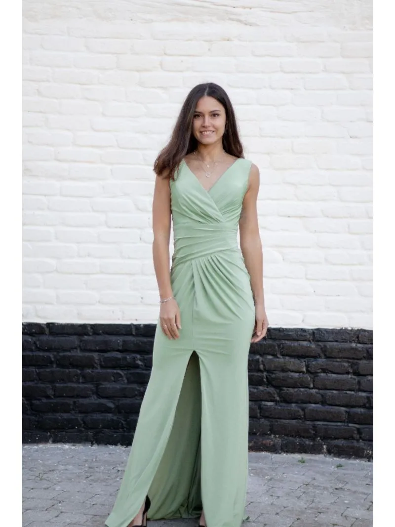 Longue robe décolleté en V - Vert d'eau