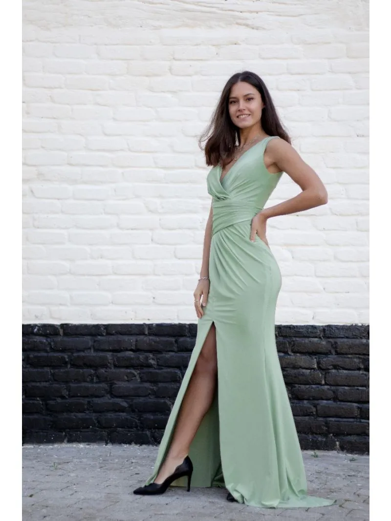 Longue robe décolleté en V - Vert d'eau