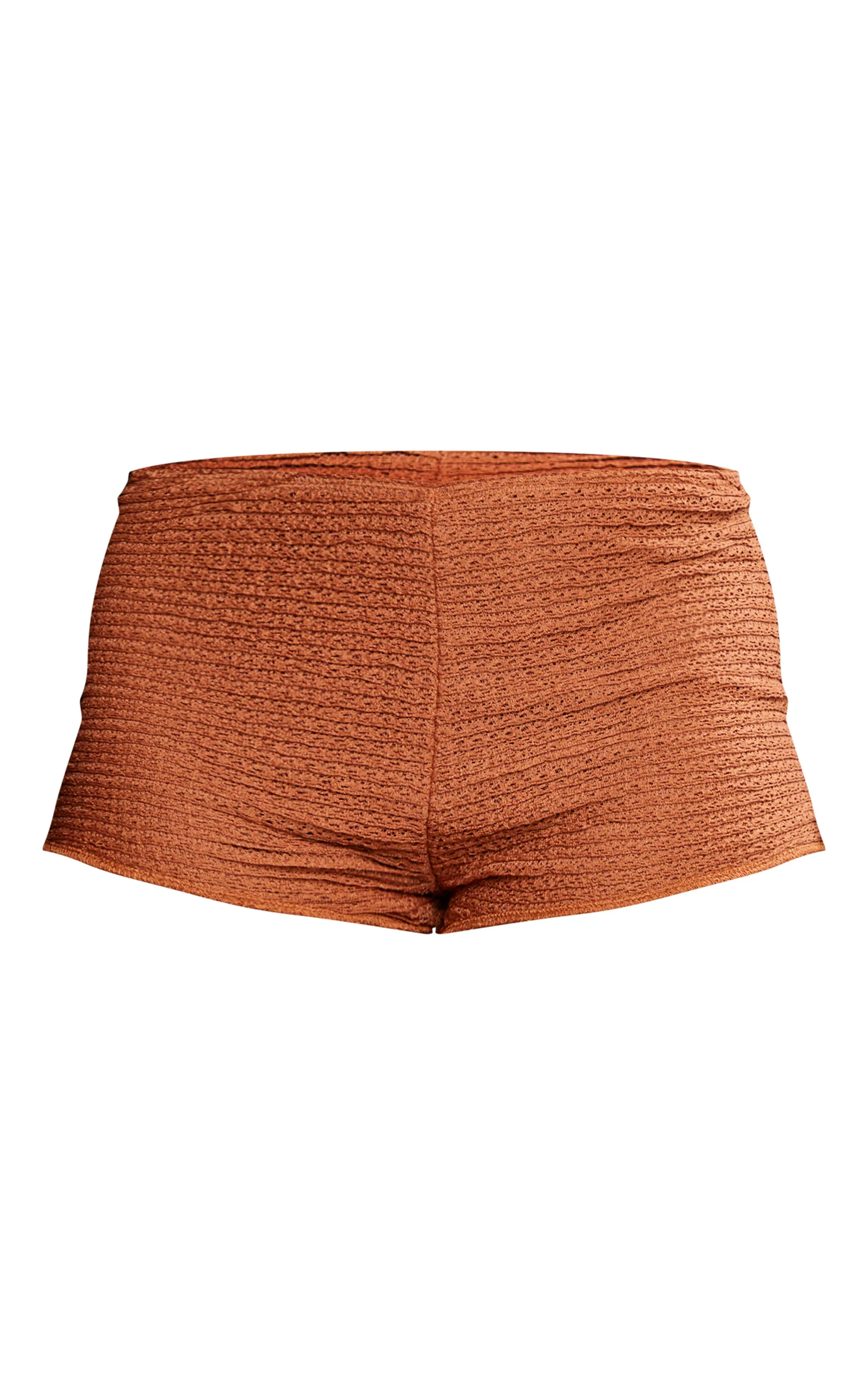 Mini short texturé chocolat à taille basse