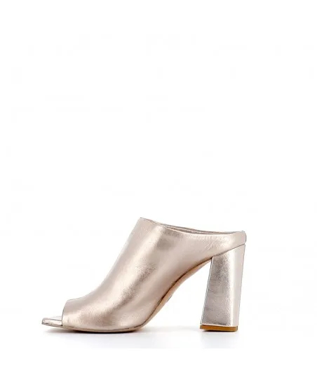 MULE LINDA CUIR LAMINE PLATINE