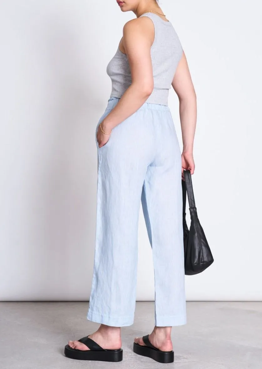 Pantalon ample en lin | bleu "beveren sky blue" femme - Jan'n June