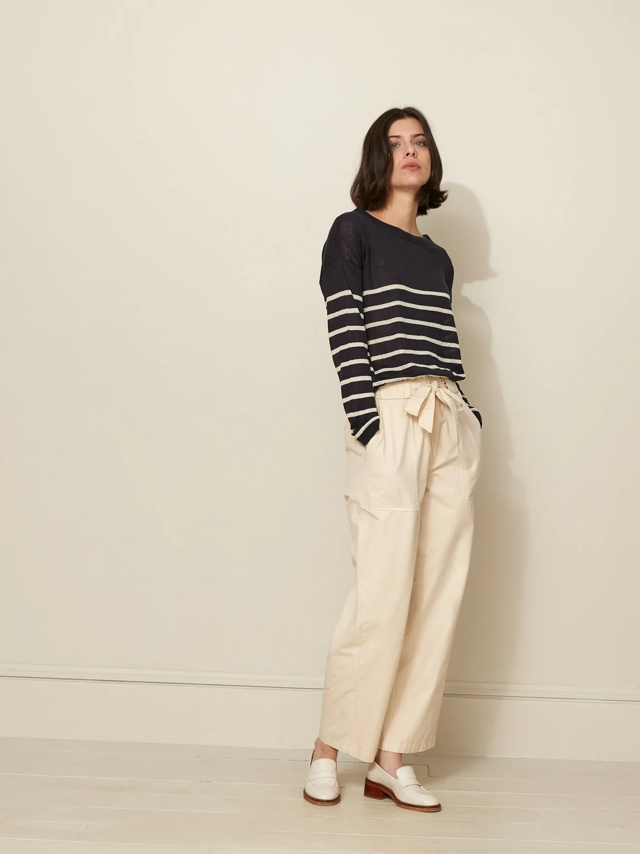 Pantalon cargo ceinturé coton et lin femme Marie